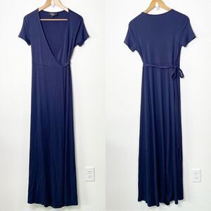 Lulu’s Women’s Navy Blue Short Sleeve Wrap Maxi Dress Size S